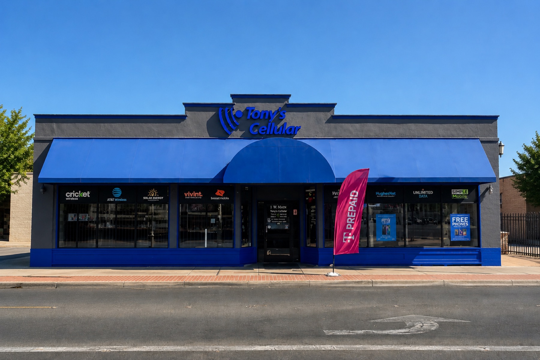 Tony's Cellular storefront on Main Street, Merced